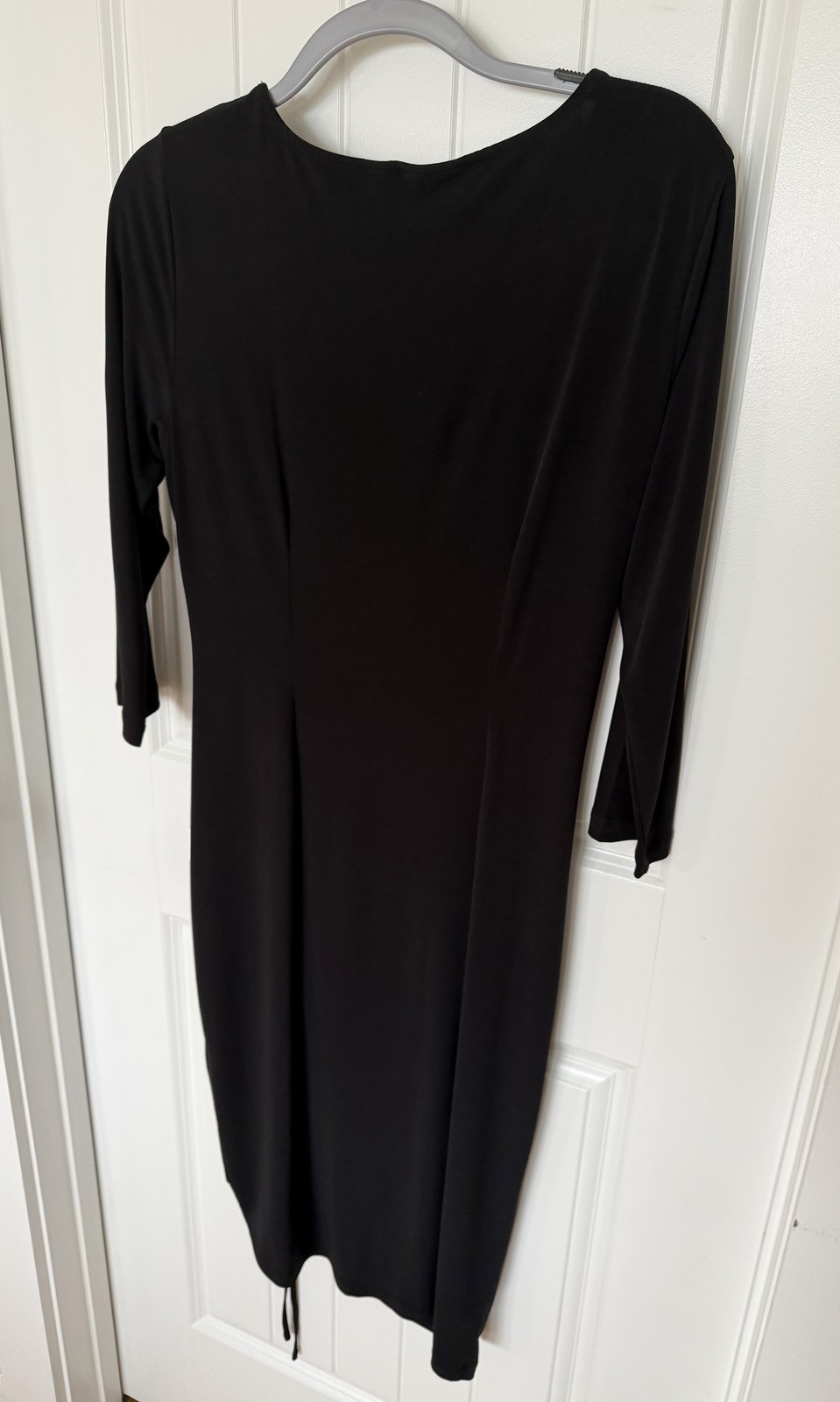 New York & Company Black Stretch Midi Dress with Ruched Detail – Size M