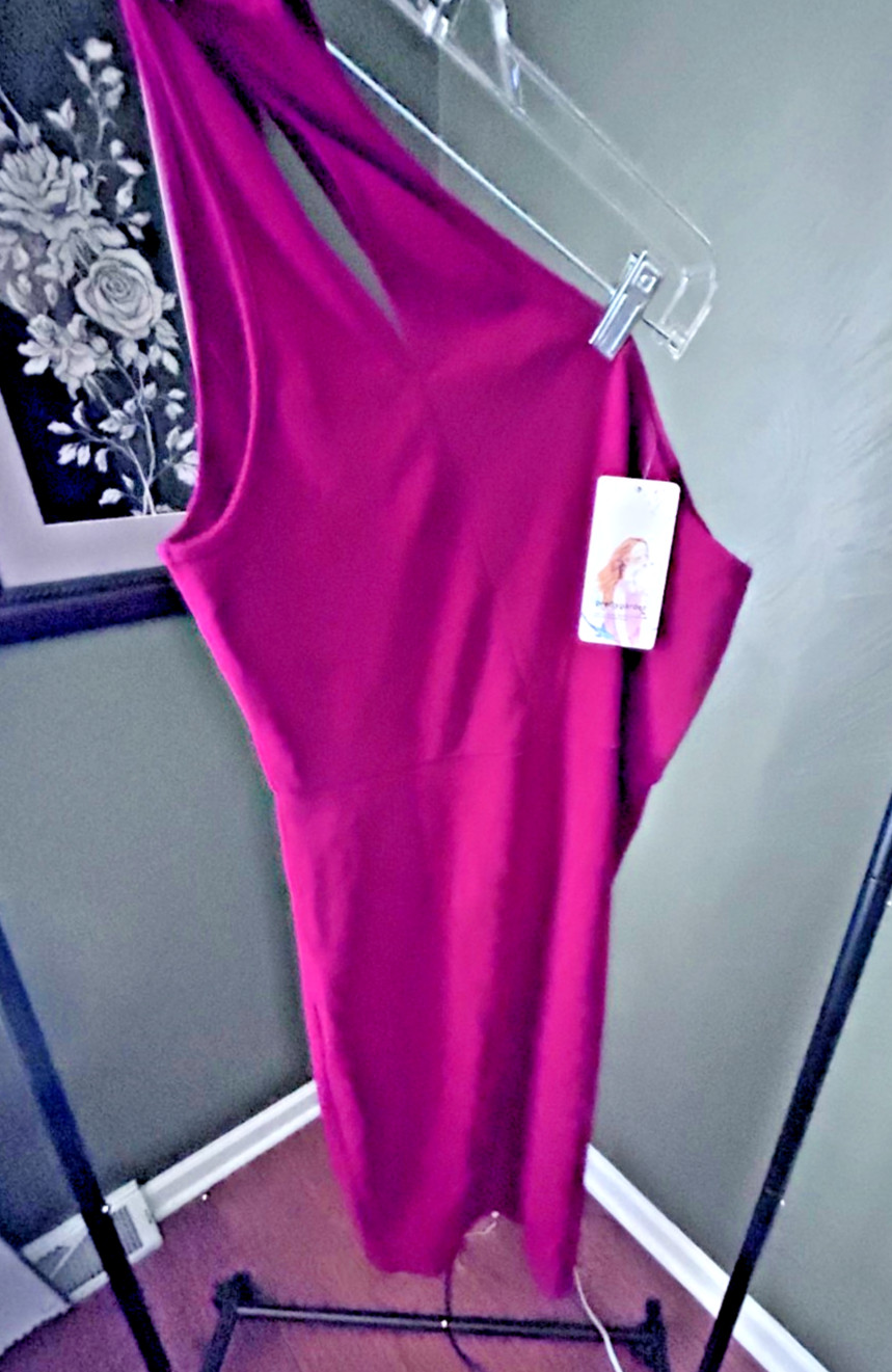 PrettyGarden One Shoulder Red Ruched Bodycon Dress Size L NWT Elegant