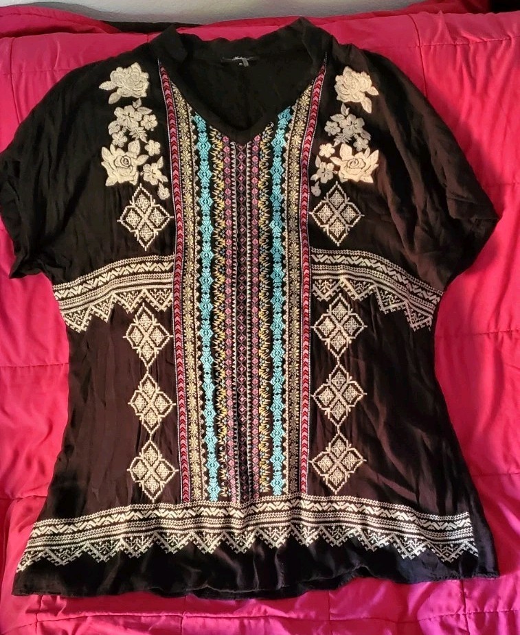 Andree Dress Black Heavily Embroidered Women’s 2XL Boho Lined Casual Comfort