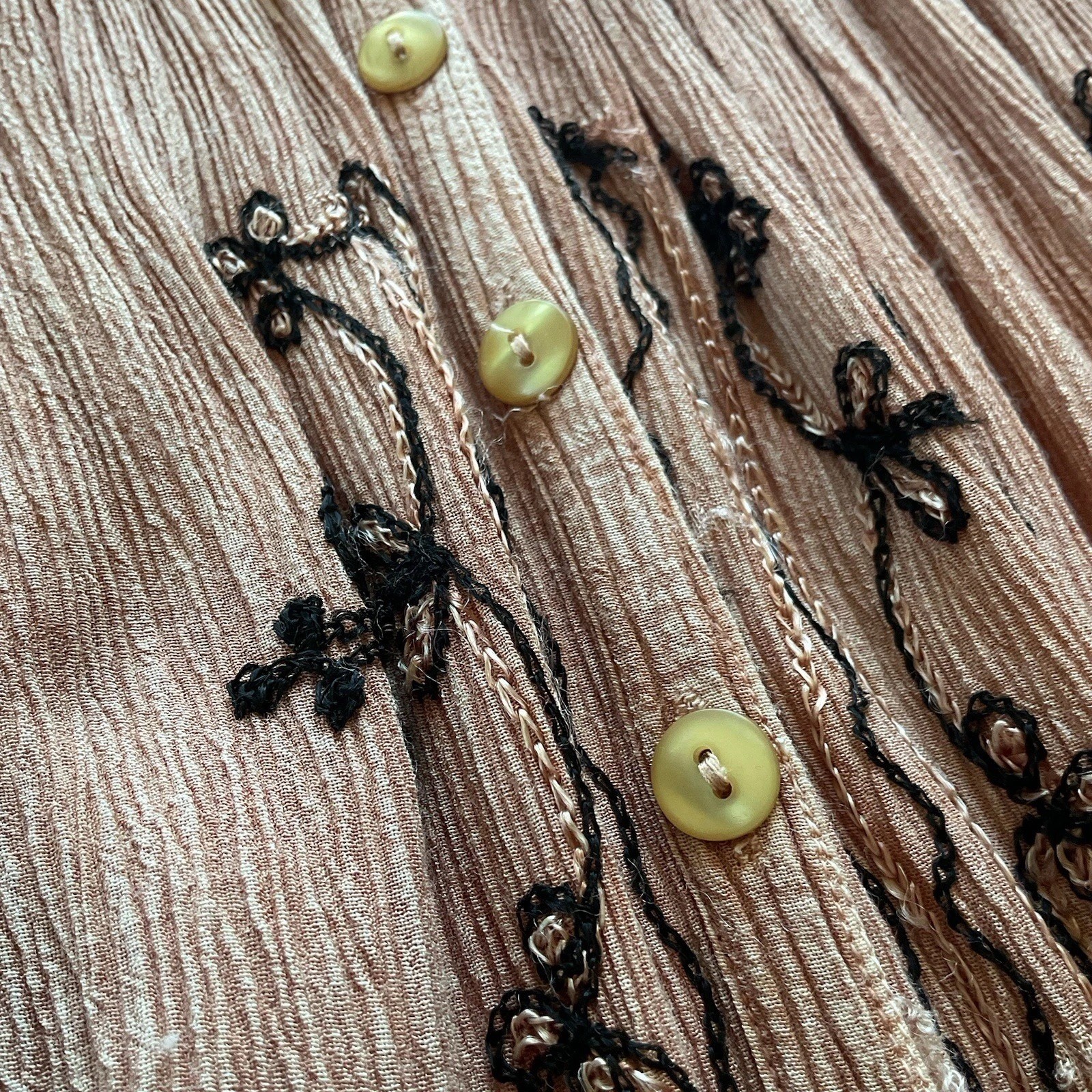 M.P.H Womens L Boho Brown Floral Embroidered Button Up Fit & Flare Pleated Dress