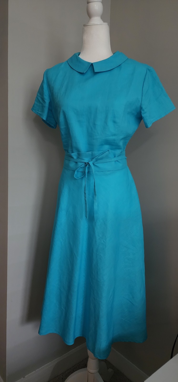 Cinderella Blue 100% Linen Women’s Collar Dress