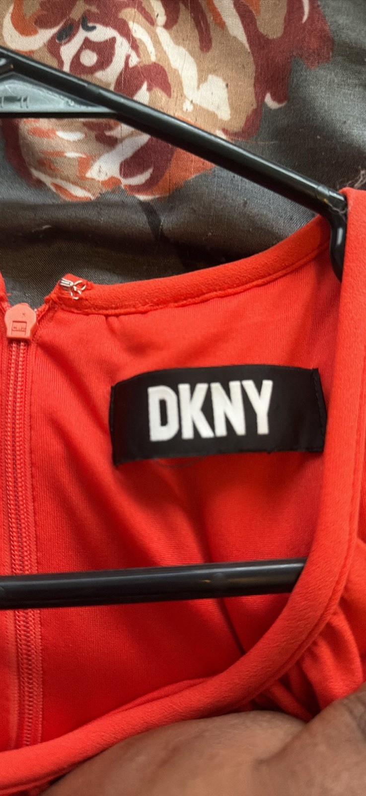 DKNY RED Orange Sheath Knee-Length Sleeveless Round Neck Chiffon Zip Dress