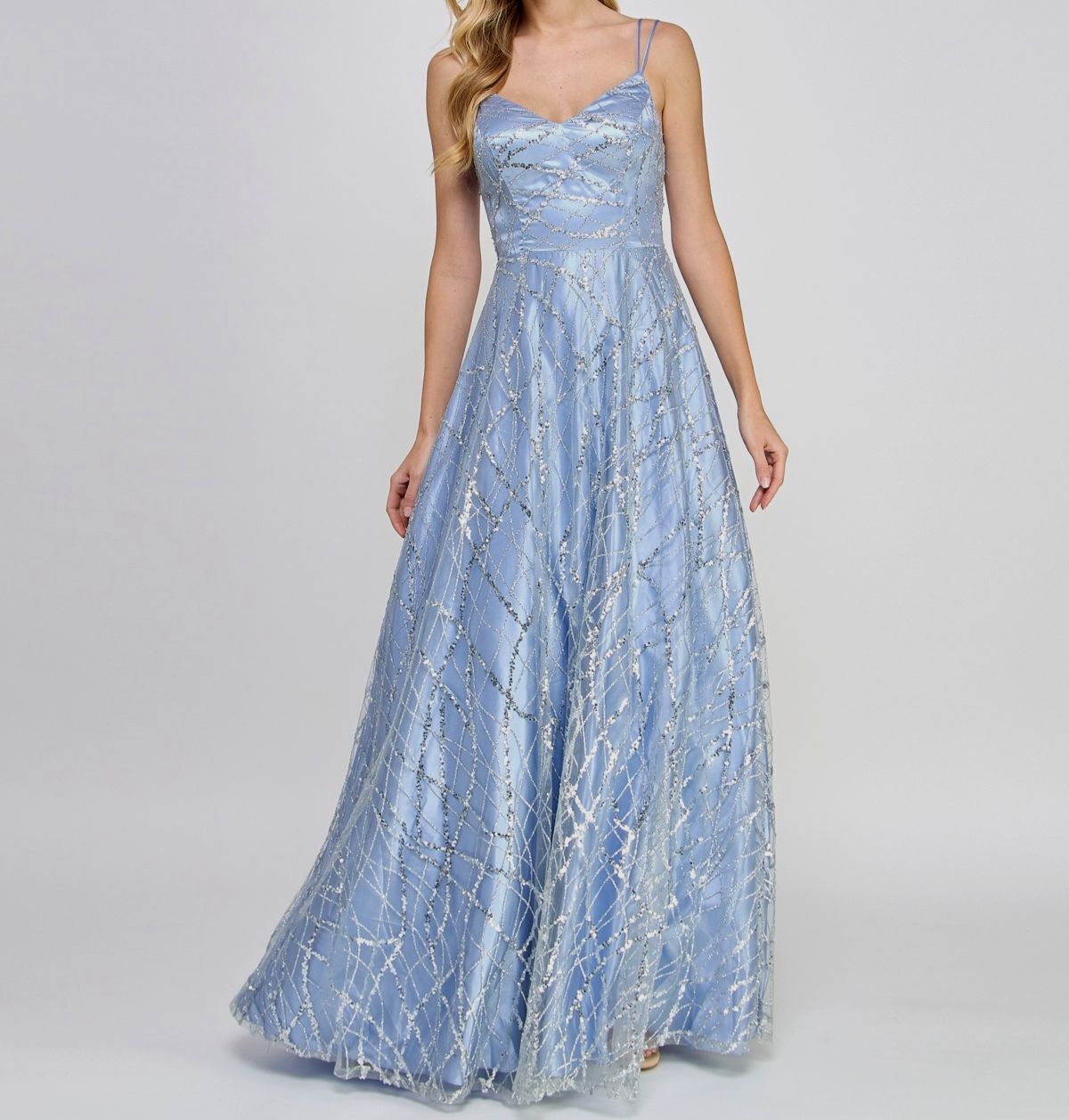 Say Yes Women’s Juniors’ Blue Sequin-Embellished Ball Gown Size 1/2