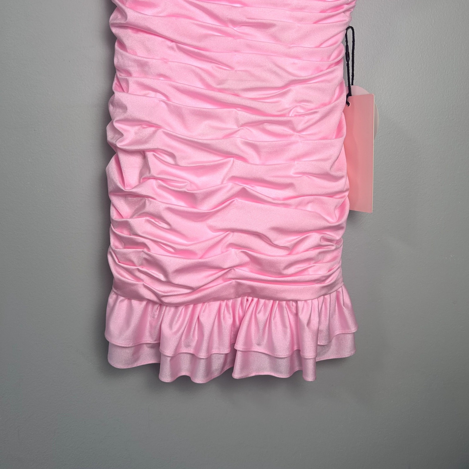 KissProm Spaghetti Strap Sheath Lace Up Back Homecoming Dress Ruched Ruffle sz 9