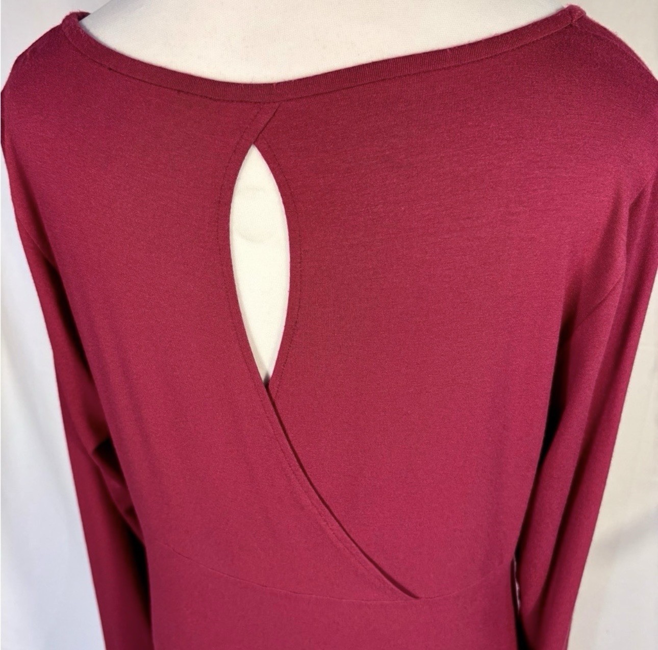 💥Eileen Fisher Scarlet Red Viscose Jersey Keyhole-Back Midi Dress Sz Medium 💛