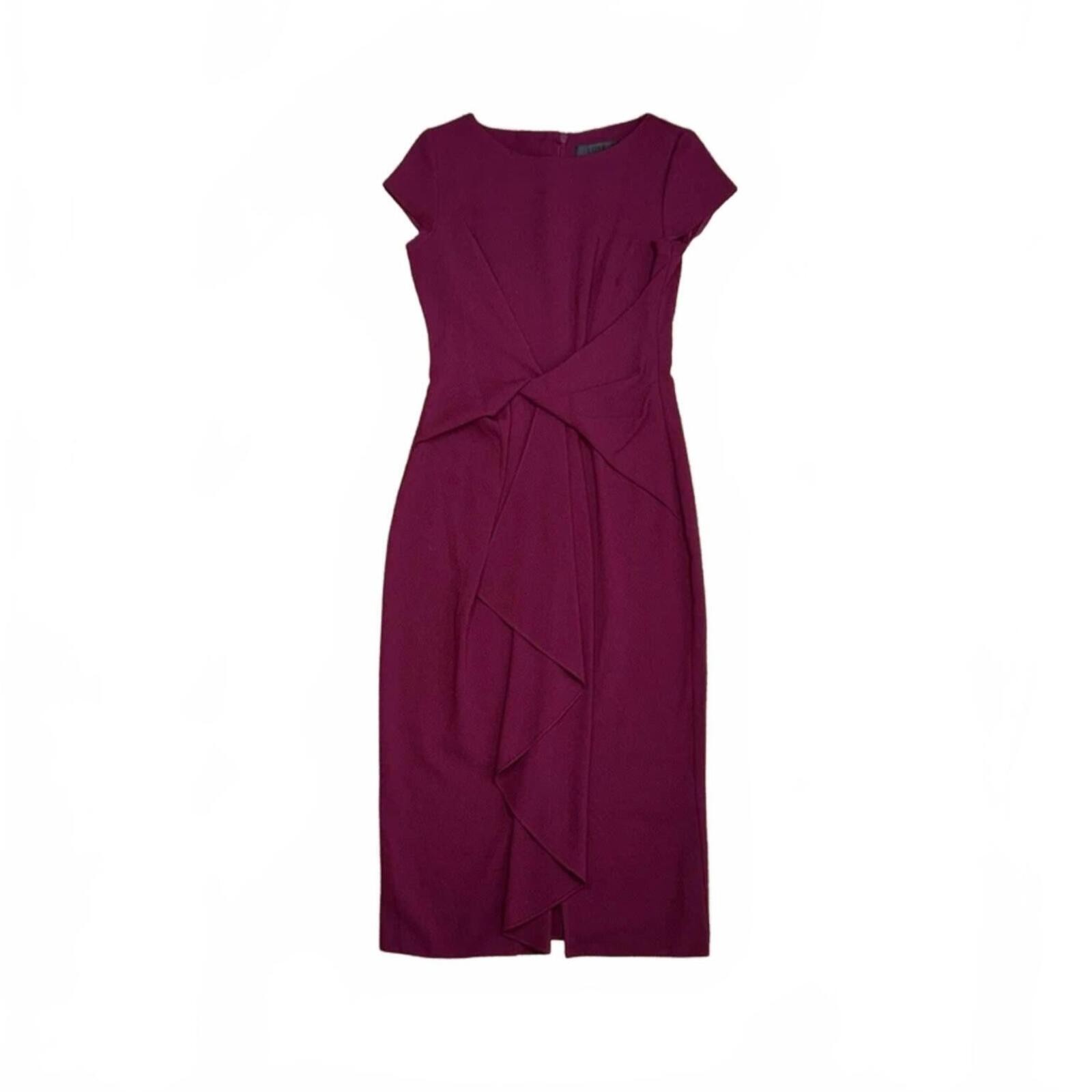 Dorothy Perkins Luxe Burgundy Midi Occasion Dress Size 8 Ruffle Pencil Bodycon