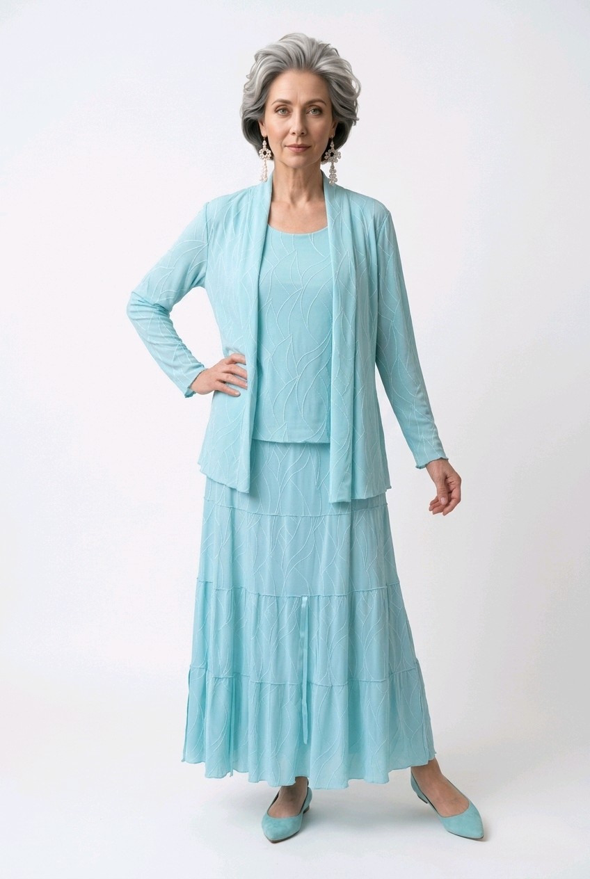 Linda Lundstrom Women’s Blue 3 Piece Summer Dress Size 12 Stretch Waist