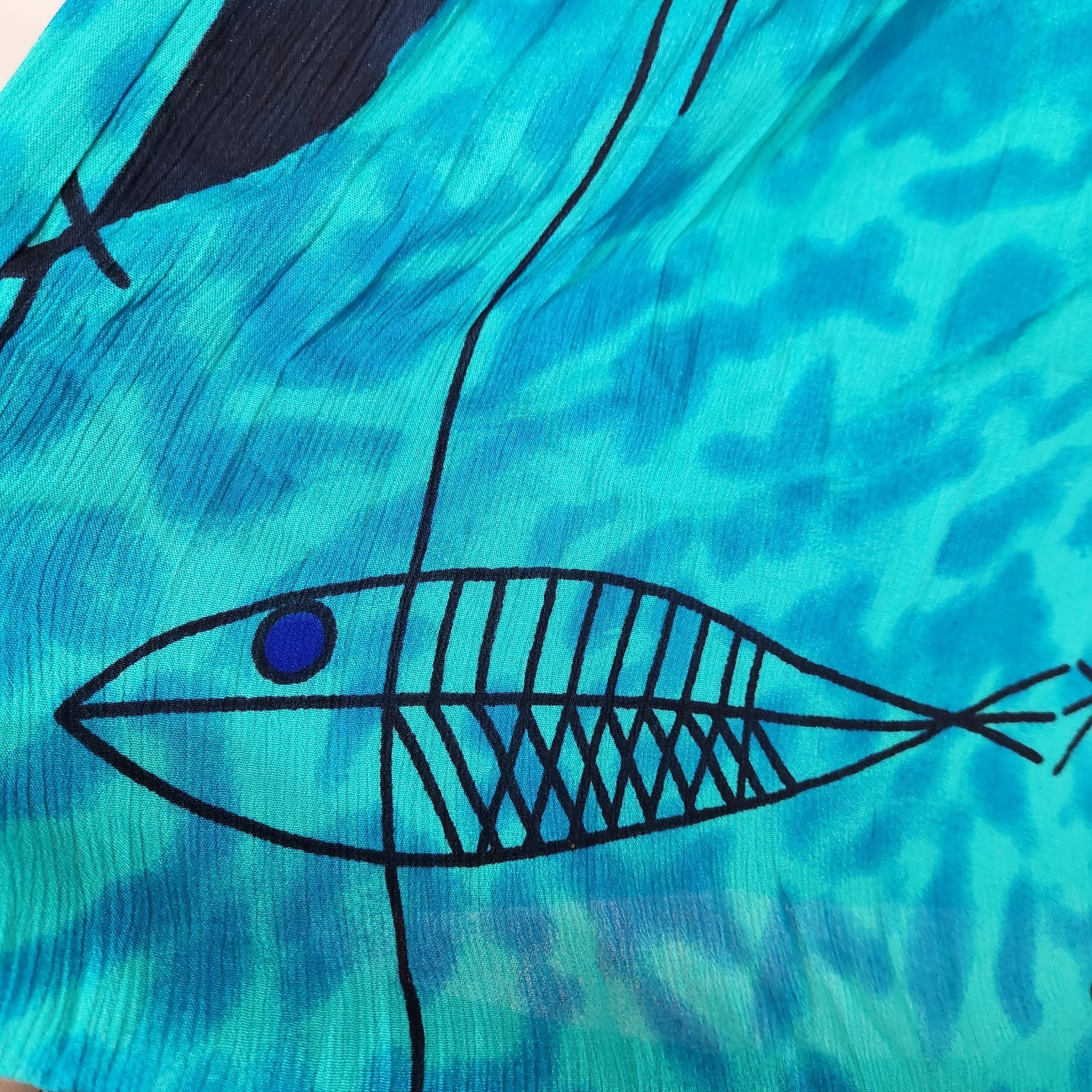 Kaktus Dress Womens Medium Blue Fish Print Sleeveless Summer Maxi Beach Resort