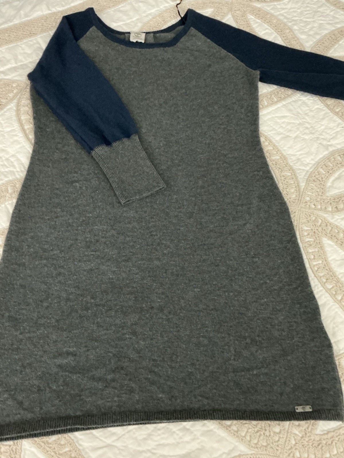 Timberland Original Sweater Dress M/ Slim Fit Gray/Navy Knit Short Wool/Cotton
