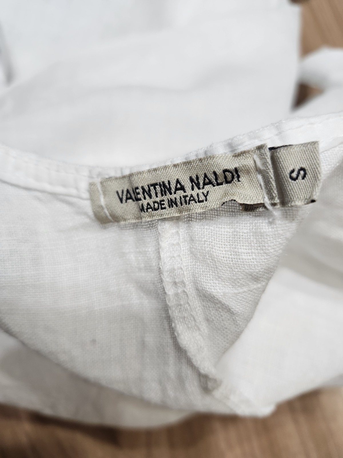Valentina Naldi Dress 100% Linen Small Made In Italy White Long Tie Shoulders