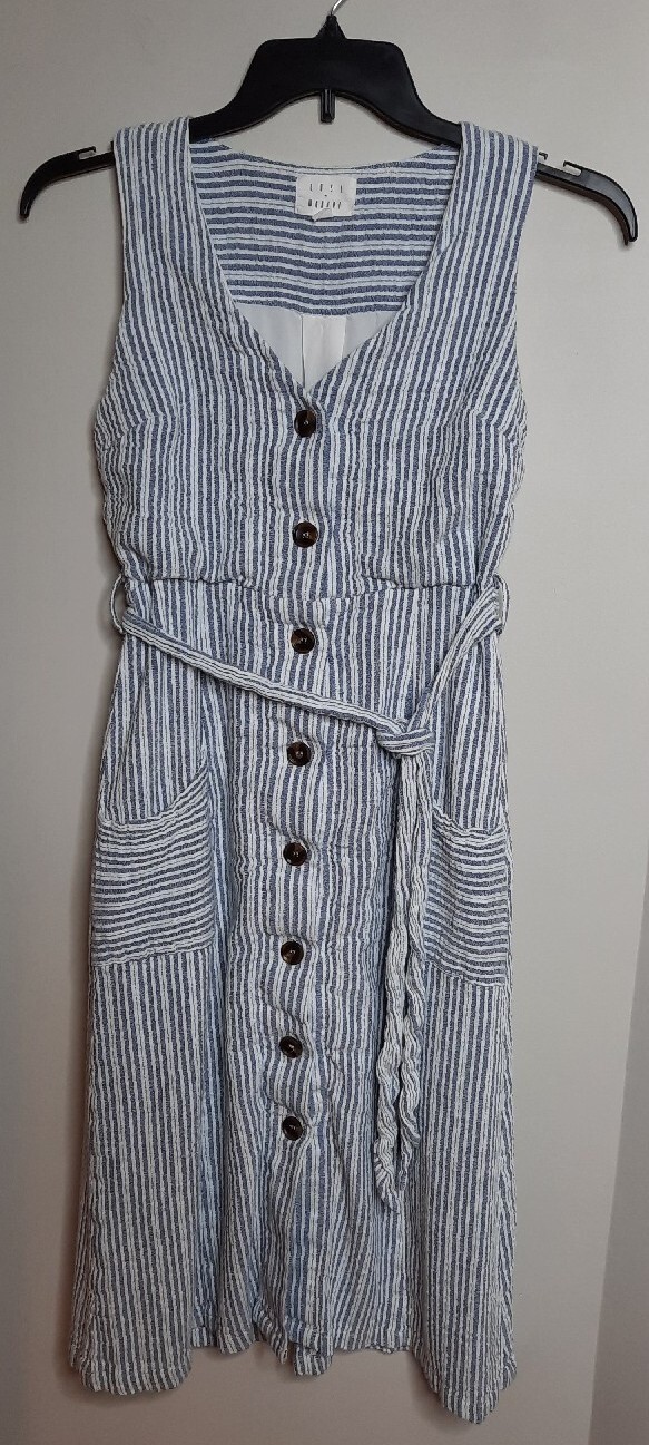 Lost + Wander Womens Full Button Front Midi Dress Size M Pinstripe Pockets