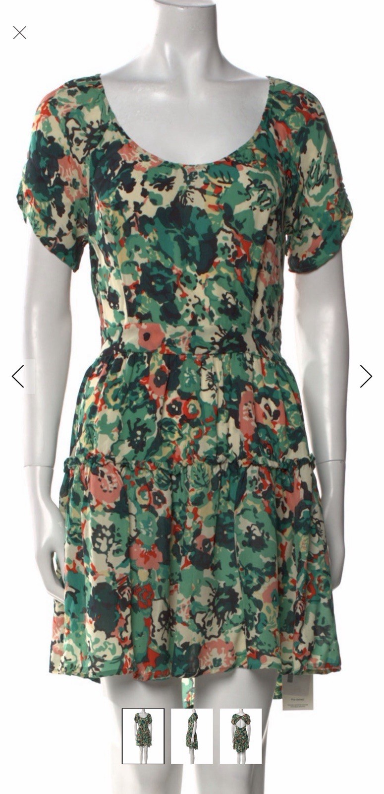 Green Pink Black Beige Floral Woven A-Line Dress Cap Sleeve Cut-Out Back Short