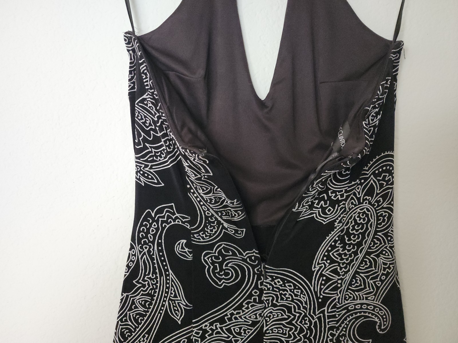 Vintage Jessica McClintock Halter Dress Black Paisley Stretch Gown Size 4 – 10