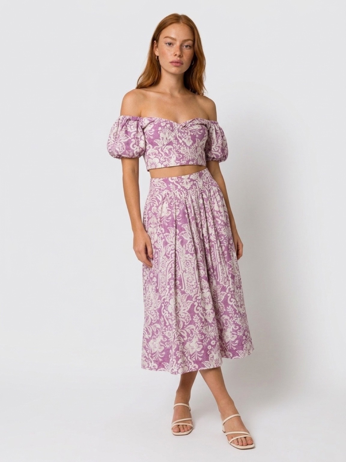 Abercrombie & Fitch two-piece skirt set with a puffed-sleeve crop top