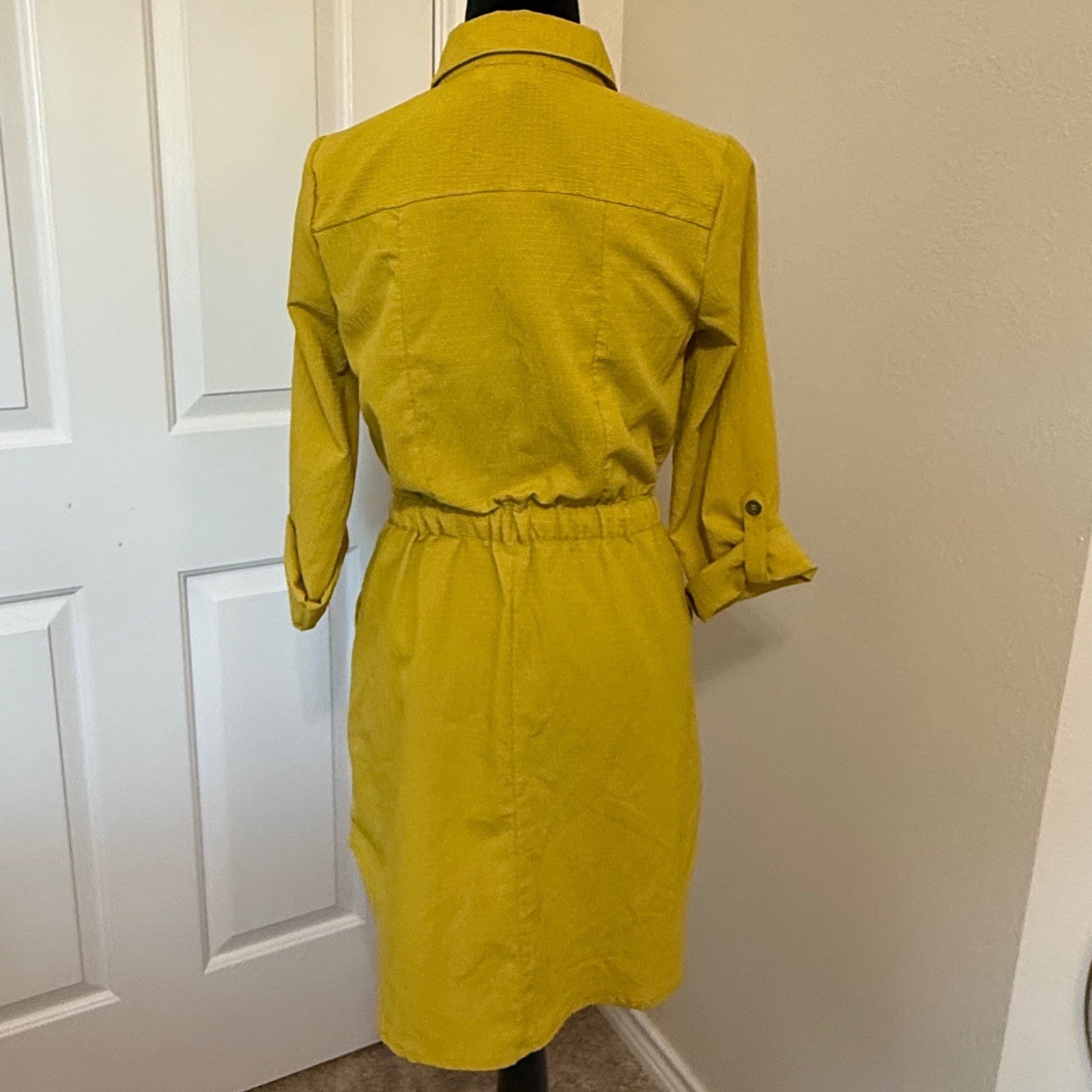 Indulge Instyle Mustard Yellow Button Front Utility Shirt Dress Womens Medium