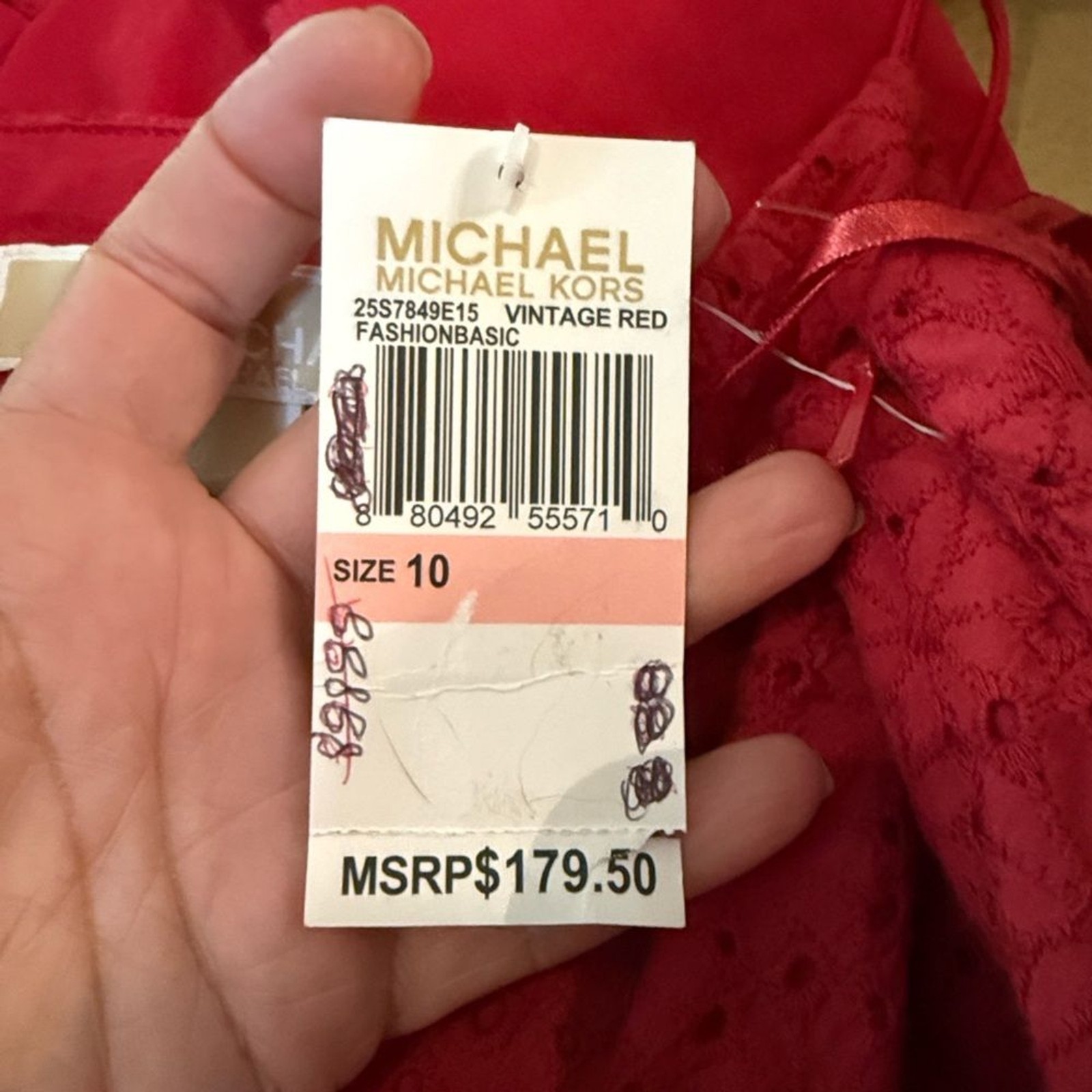 Michael Kors Cotton Spaghetti Strap Eyelet Ruffle Midi Dress Red Size 10 NWT