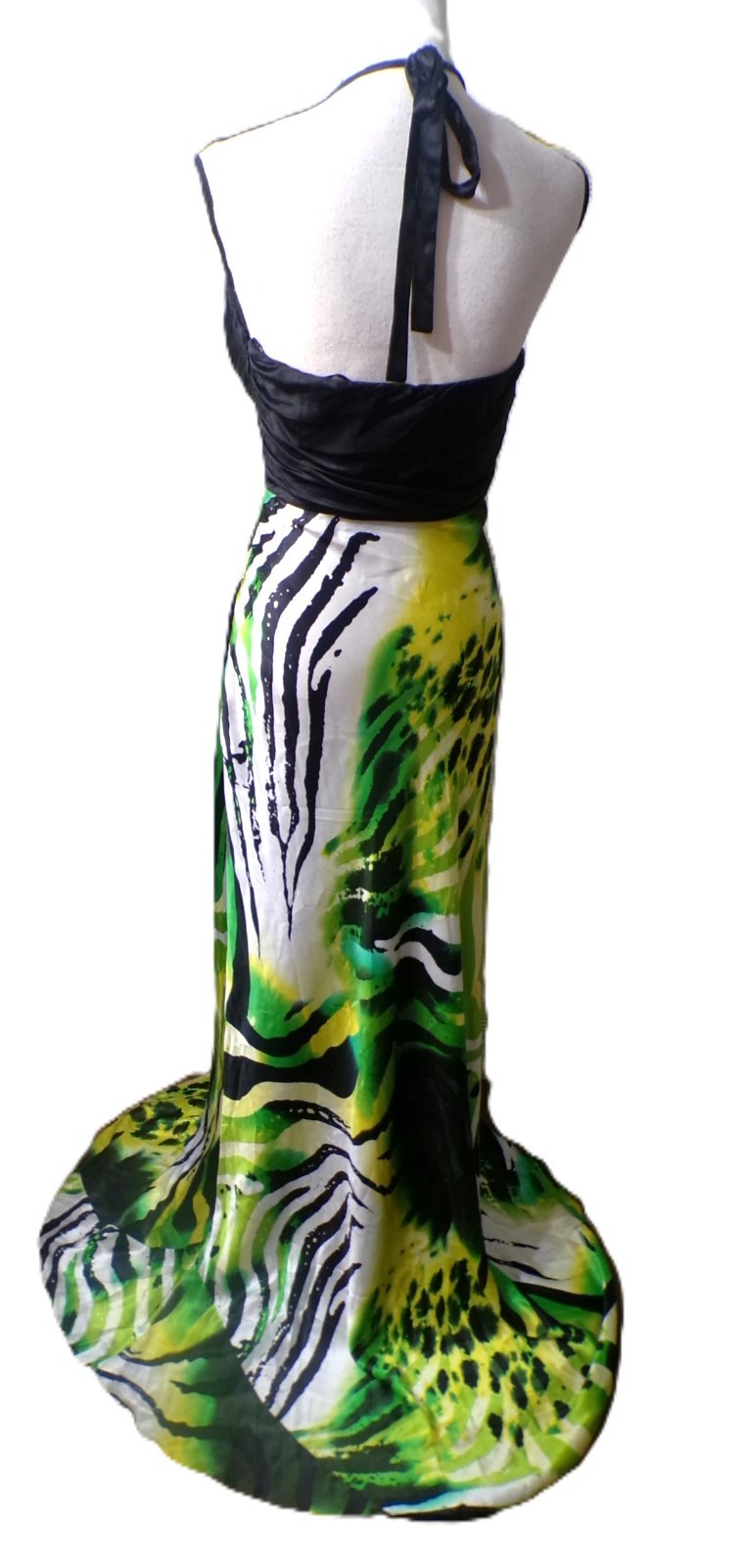 Vtg Cache 6 Halter Maxi Formal 100% silk Lime Black Fairy whimsigoth Nwt Hoco