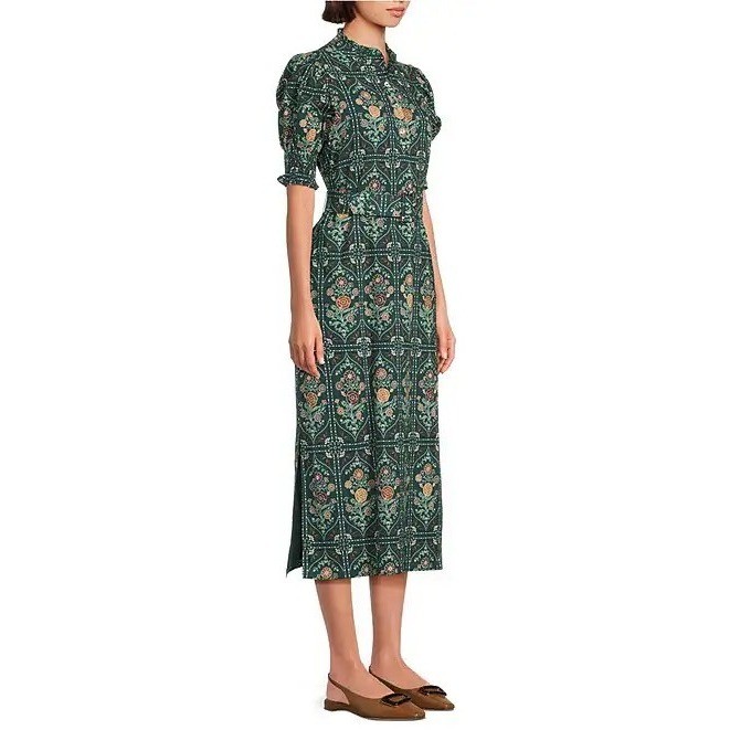 NWT!! J. MARIE Hazel Printed Short Sleeve Button Front Midi Ruffle Dress X-Large