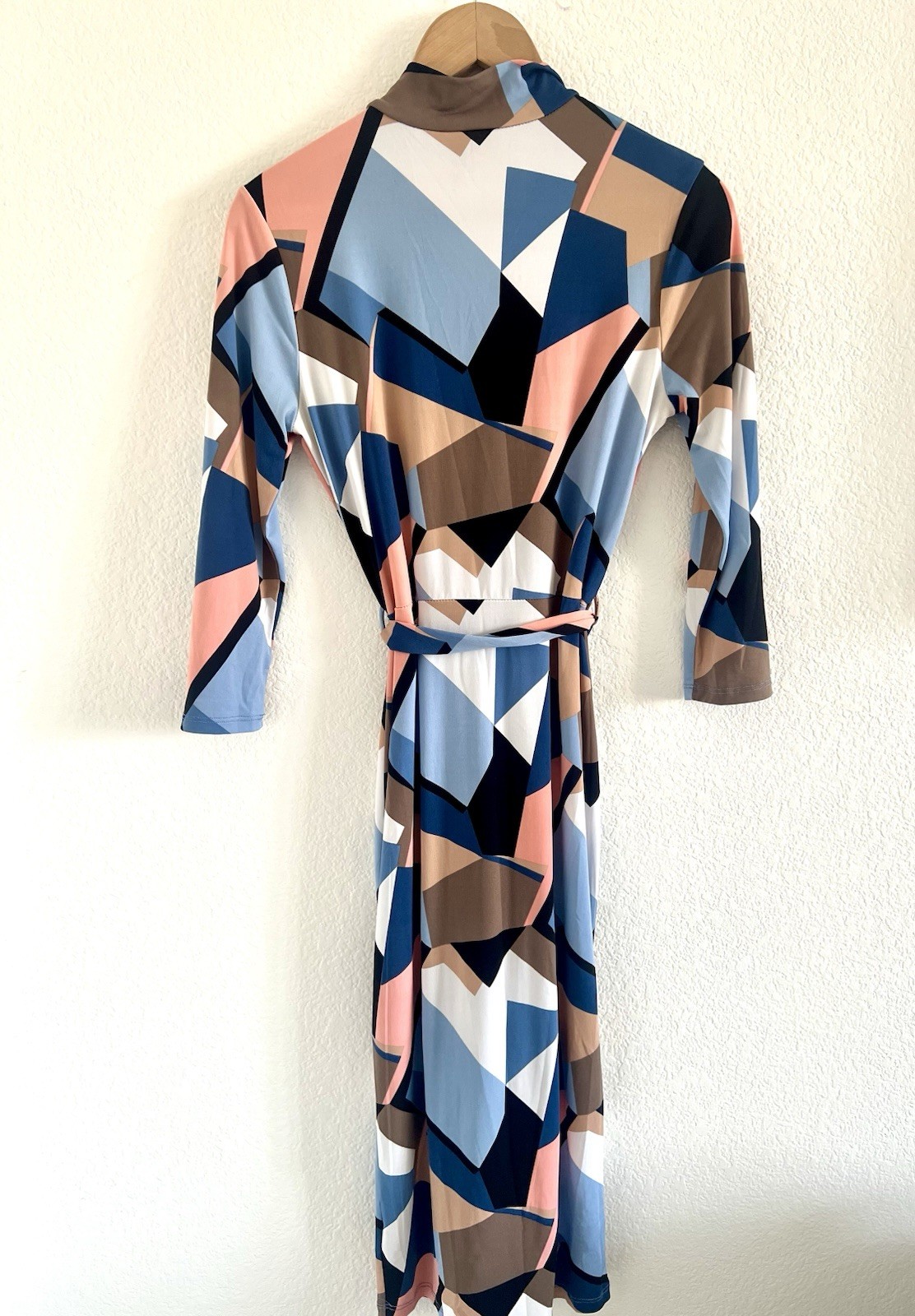 Goodtime USA Multicolor Geometric Mock Neck Zip Belted A-Line Midi Dress L