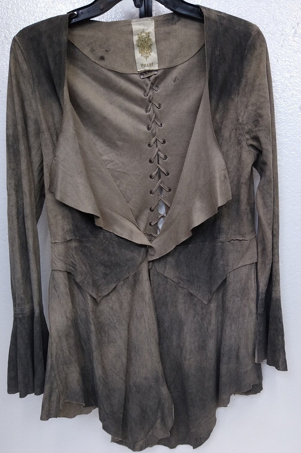 VOCAL Beige Suede Wrap SZSmall 100% POLYESTER , BACK LACE, TRUMPET SLEEVES