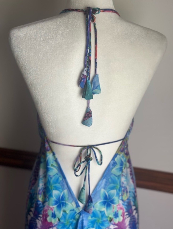 India Boutique, Women’s Long Backless Halter Dress Blue Purple Pink (Free Size)