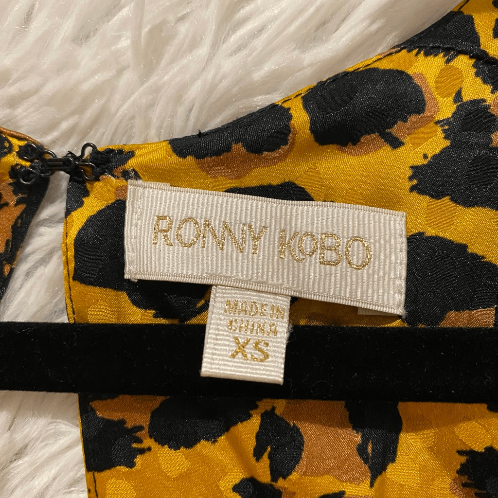 Ronny Kobo Giorgia Leopard Print Puff-Shoulder Faux Wrap Dress XS