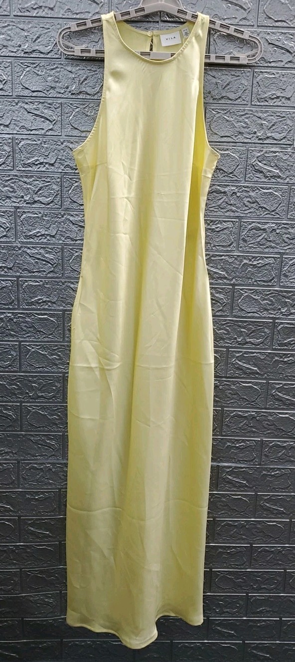 New VILA Viravenna Sleeveless Maxi Dress Pastel Yellow Size US 12 [L]