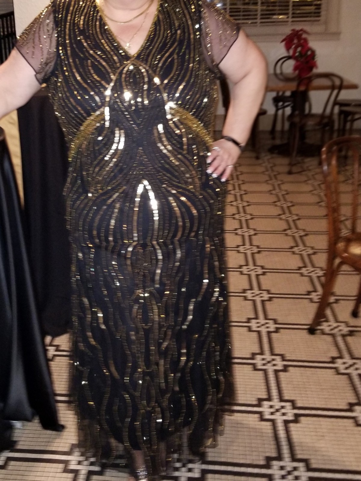 Ladies Black And Gold Sequin Gown 20w