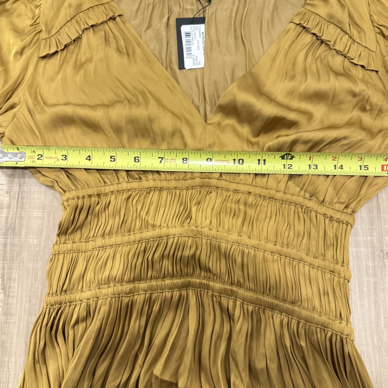 Maje Riane Ruched Satin Mini Dress in Gold Size 35 (NWT)