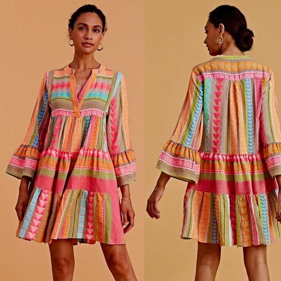 Devotion Twins Size XS Ella short tiered dress in a multi pink/orange Bohemian