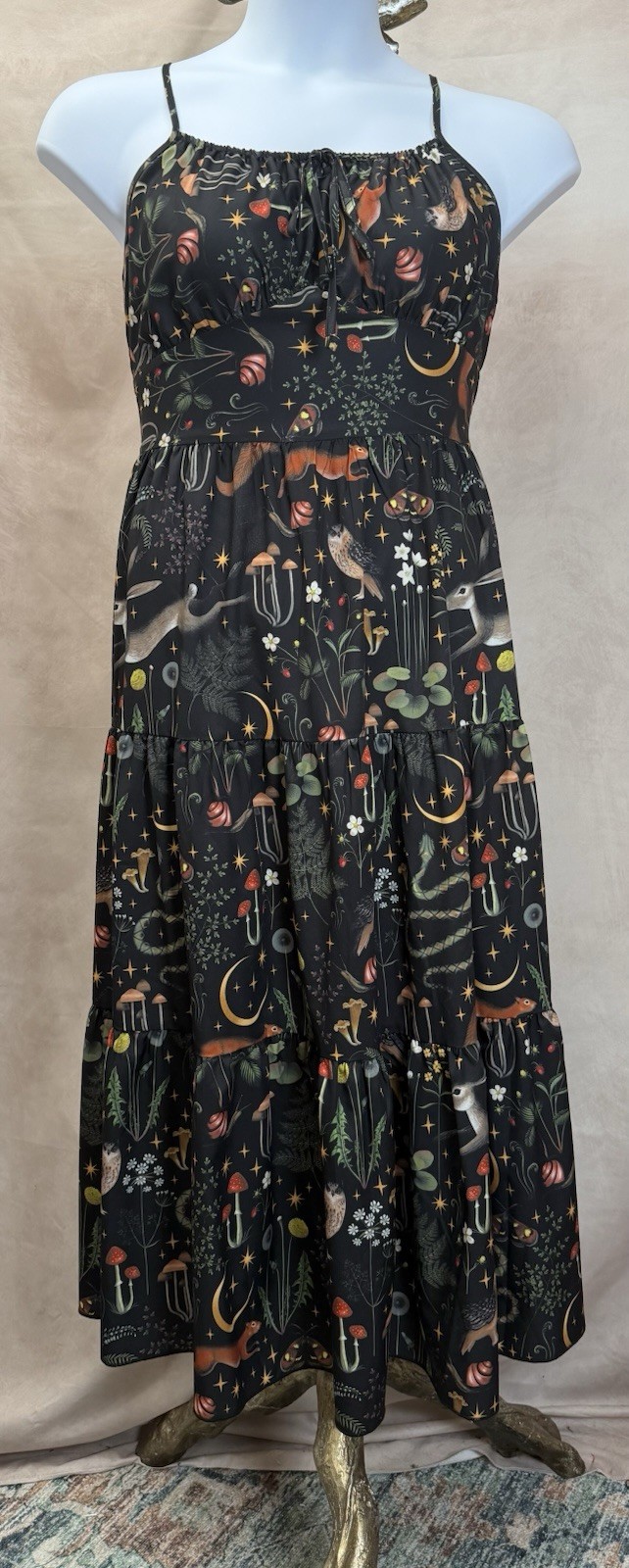 Romwe Black Whimsigoth Print Sleeveless Tiered Peasant Dress Size 1XL