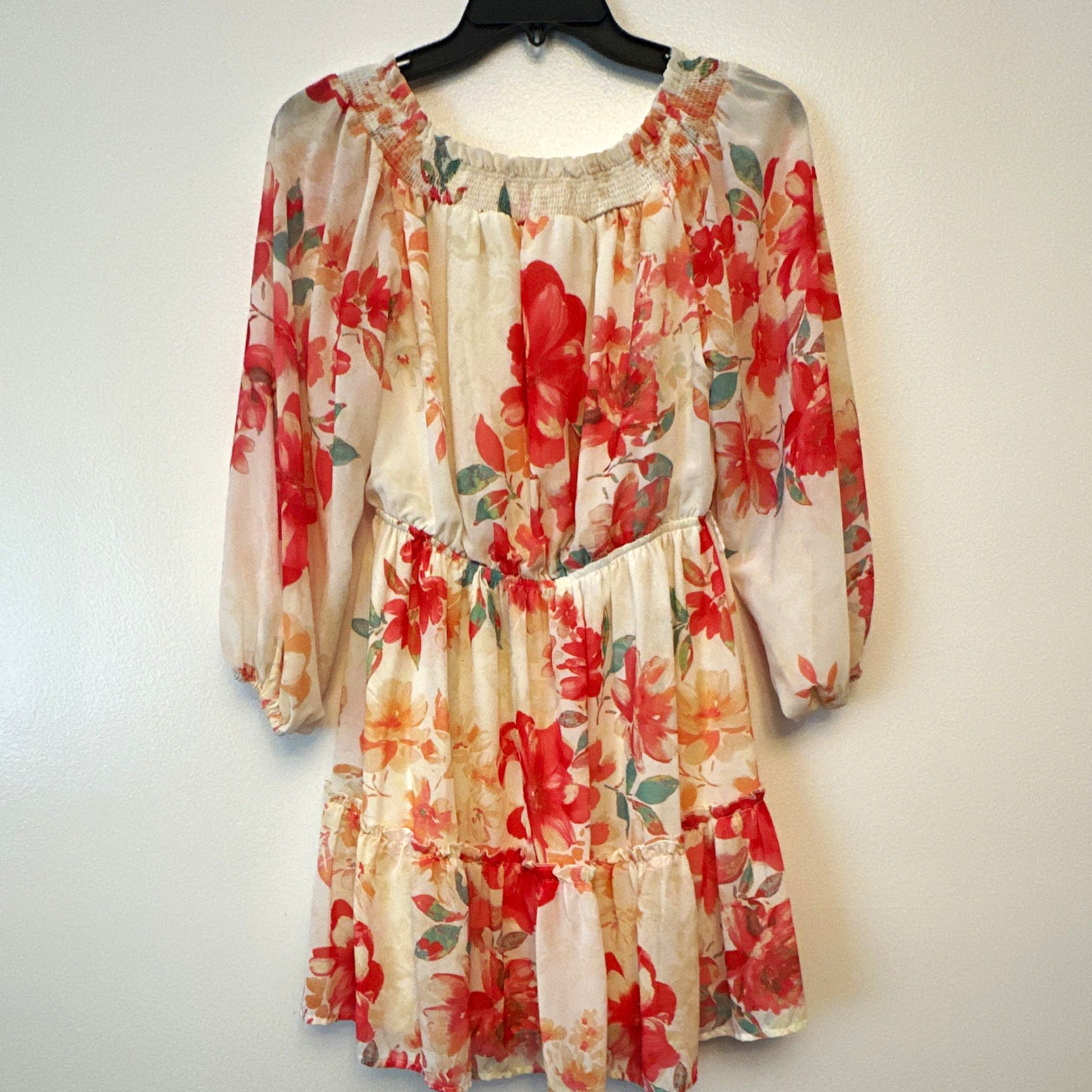 Flying Tomato Floral Off Shoulder Ruffle Lined Chiffon Mini Dress L 3/4