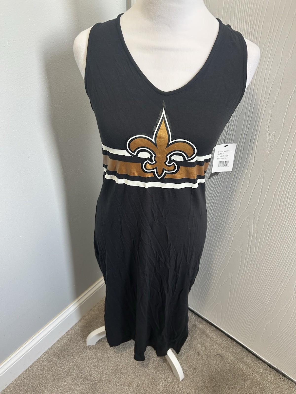New Orleans Saints Women’s M Gold & Black Fleur De Lis Casual Midi Sun Dress NWT