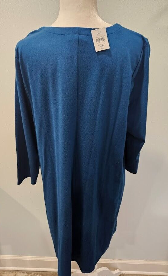 NWT J Jill Versatile Ponte Dark Teal Blue Dress 3/4 Sleeves Side Pockets XLP