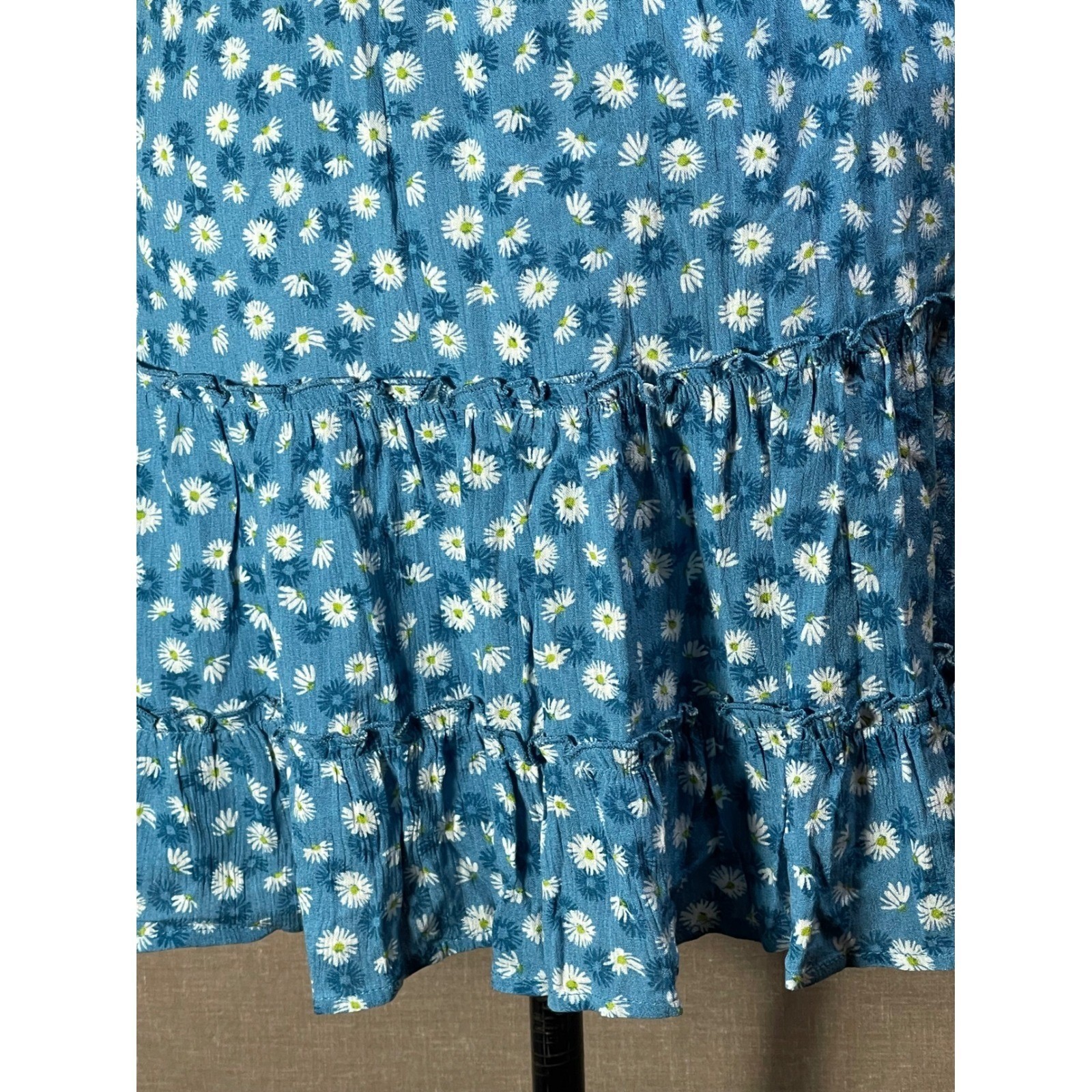 Altar State Blue Daisy Print Flutter Sleeve Tiered Ruffle Dress M boho peasant