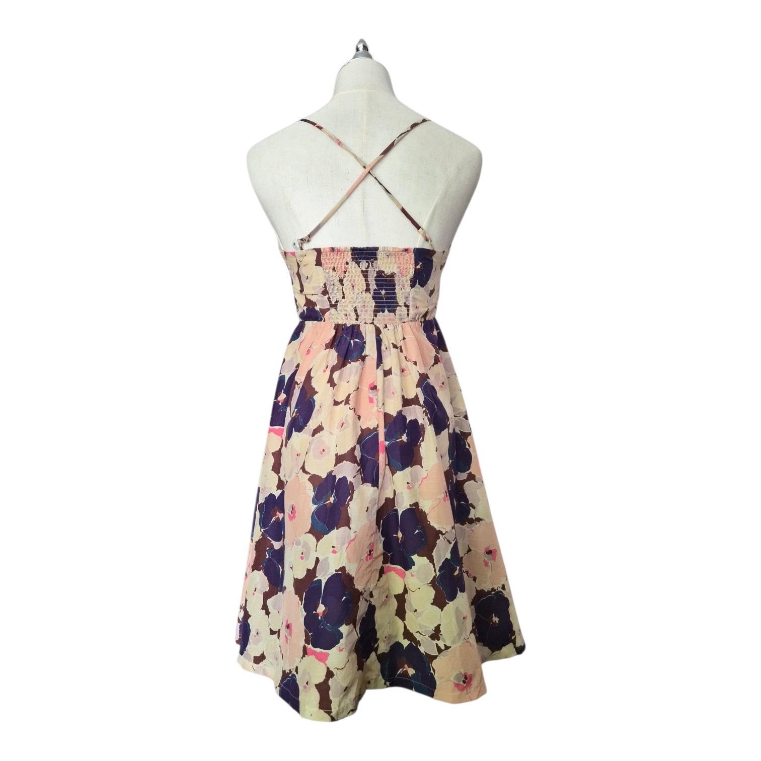 Elise Floral Cotton Silk Cottagecore Sundress XS Smocked Back Garden Party Dress