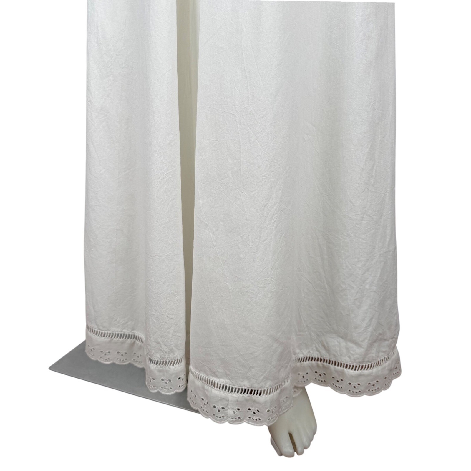Vintage White Cotton Eyelet Lace Maxi Dress Embroidery V-Back Summer Boho XS