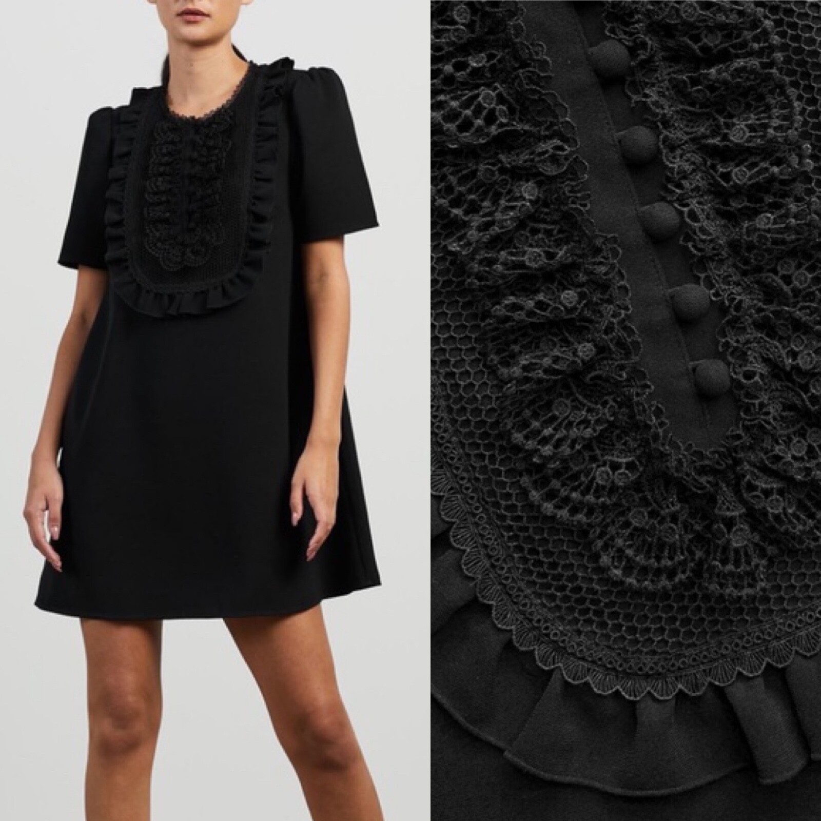 Self-Portrait Black Lace Bib Crepe Mini Dress UK 6 US 2