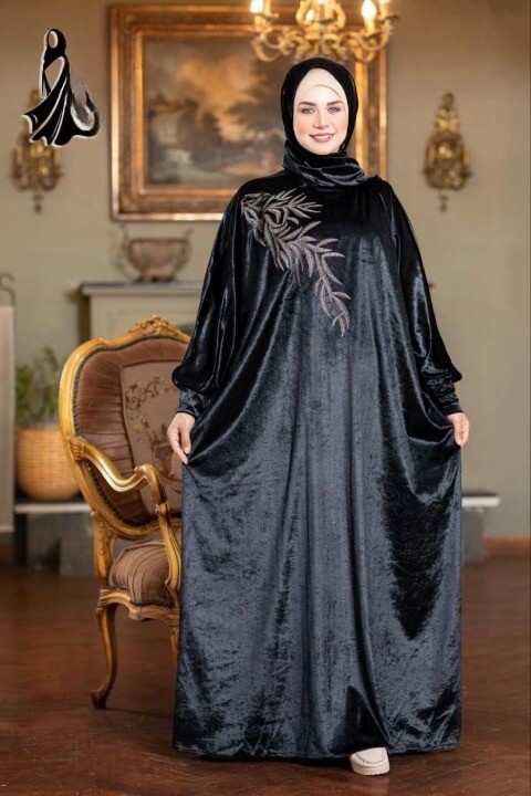 Islamic Clothing French Velvet Abaya Dress ,Kaftan for Women, Black Abaya Hijab