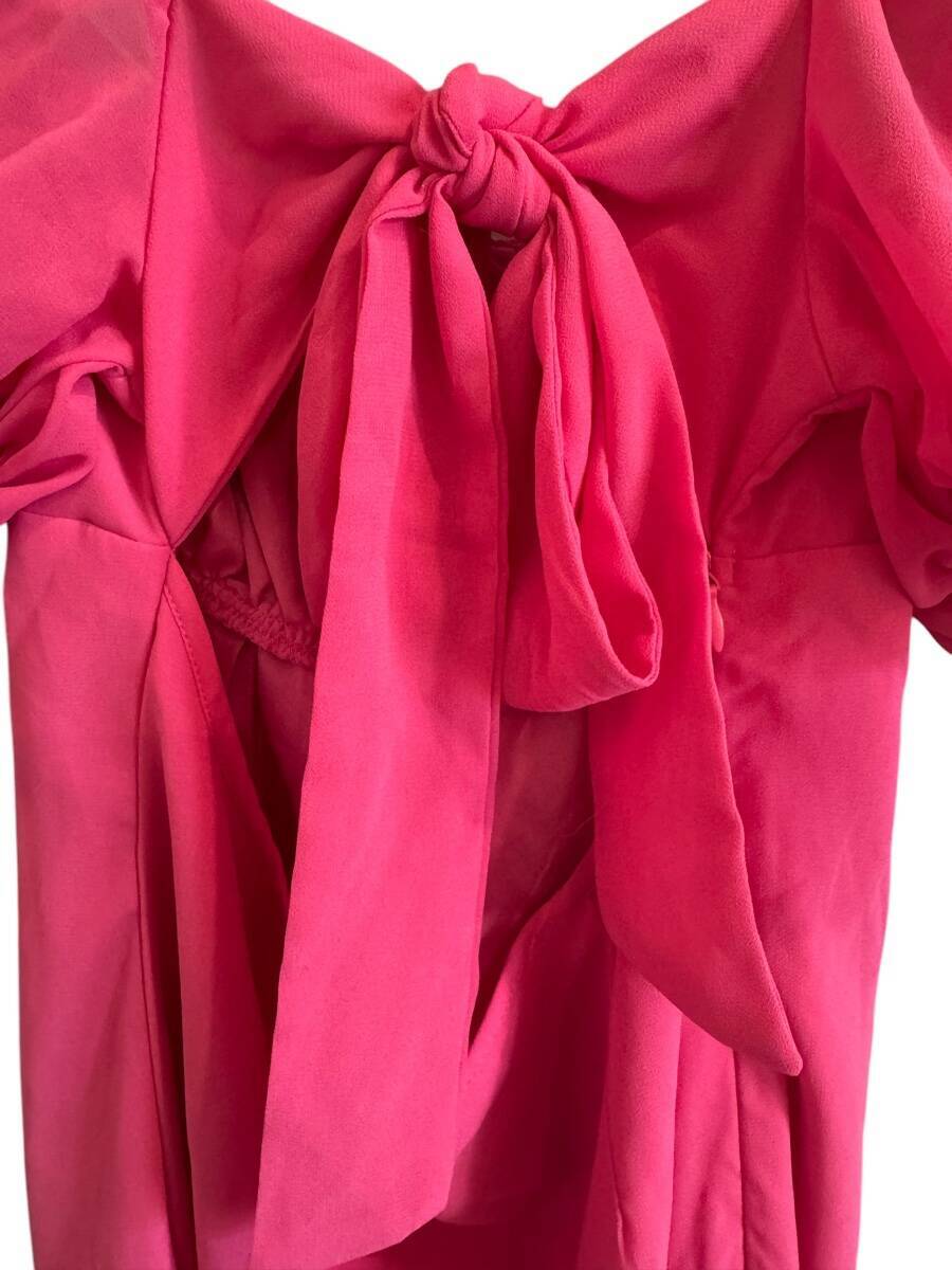 SheIn Hot Pink Chiffon Puffy Sleeve Dress Women’s Size S Great Pre-Owned Cond