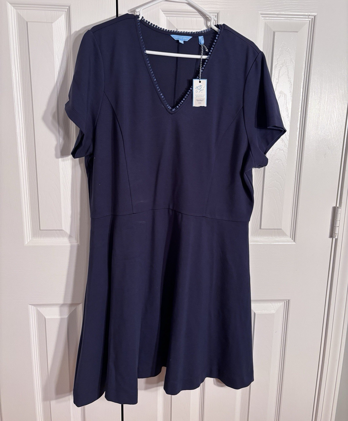NWT Draper James Ponte Navy XXL V-Neck Short Sleeve Knee Fit & Flare Dress ECP