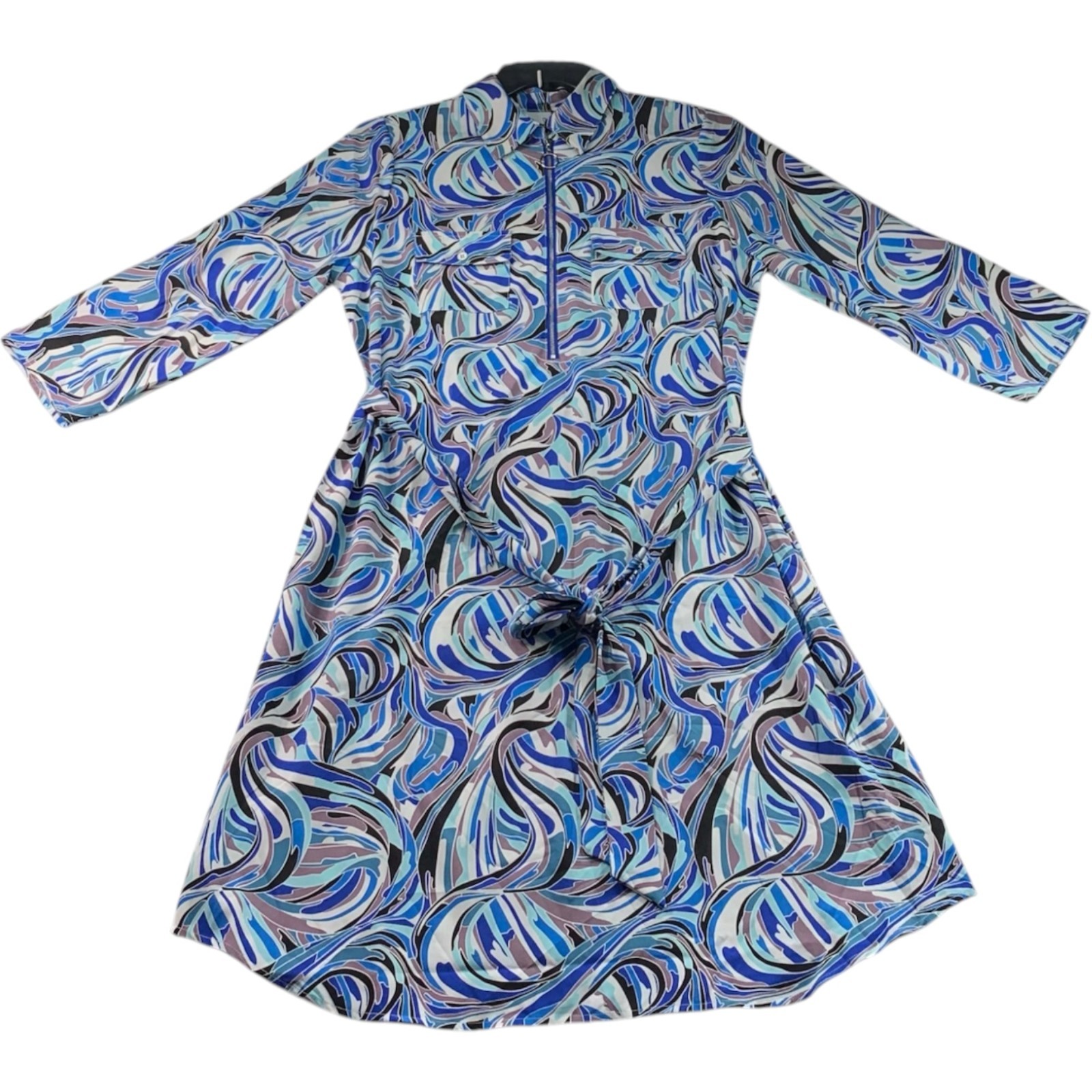 NY Collection Dress Womens Size XL Petite PXL Multicolor Long Sleeve Belted New