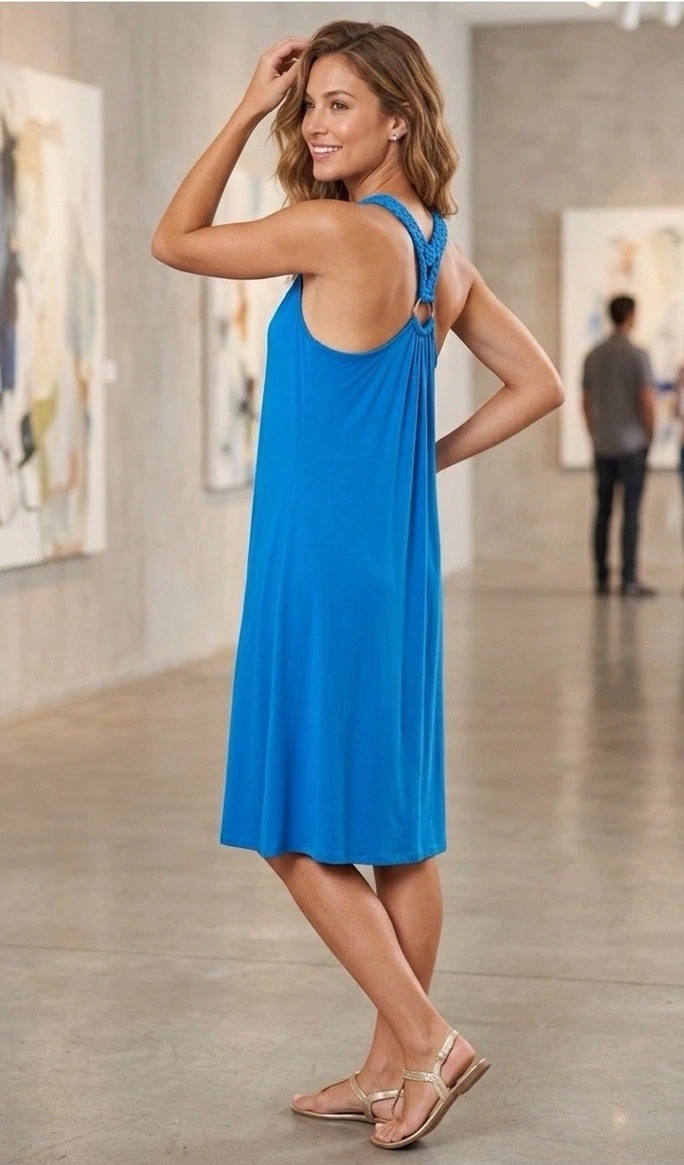 Spense Blue Braided Halter Neck Dress S O-Ring Casual