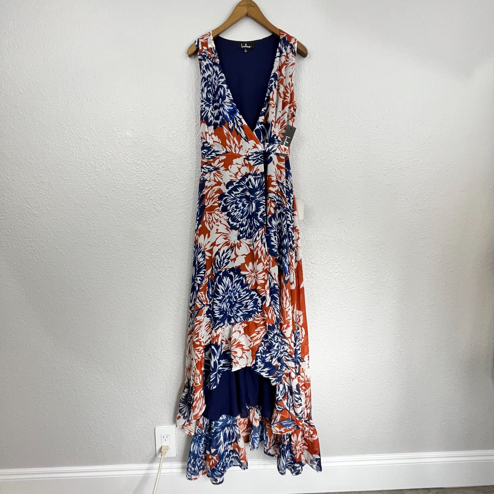 NWT Lulus Floral Wrap High Low Maxi Dress Sz S – Lined Ruffle Hem with Slit