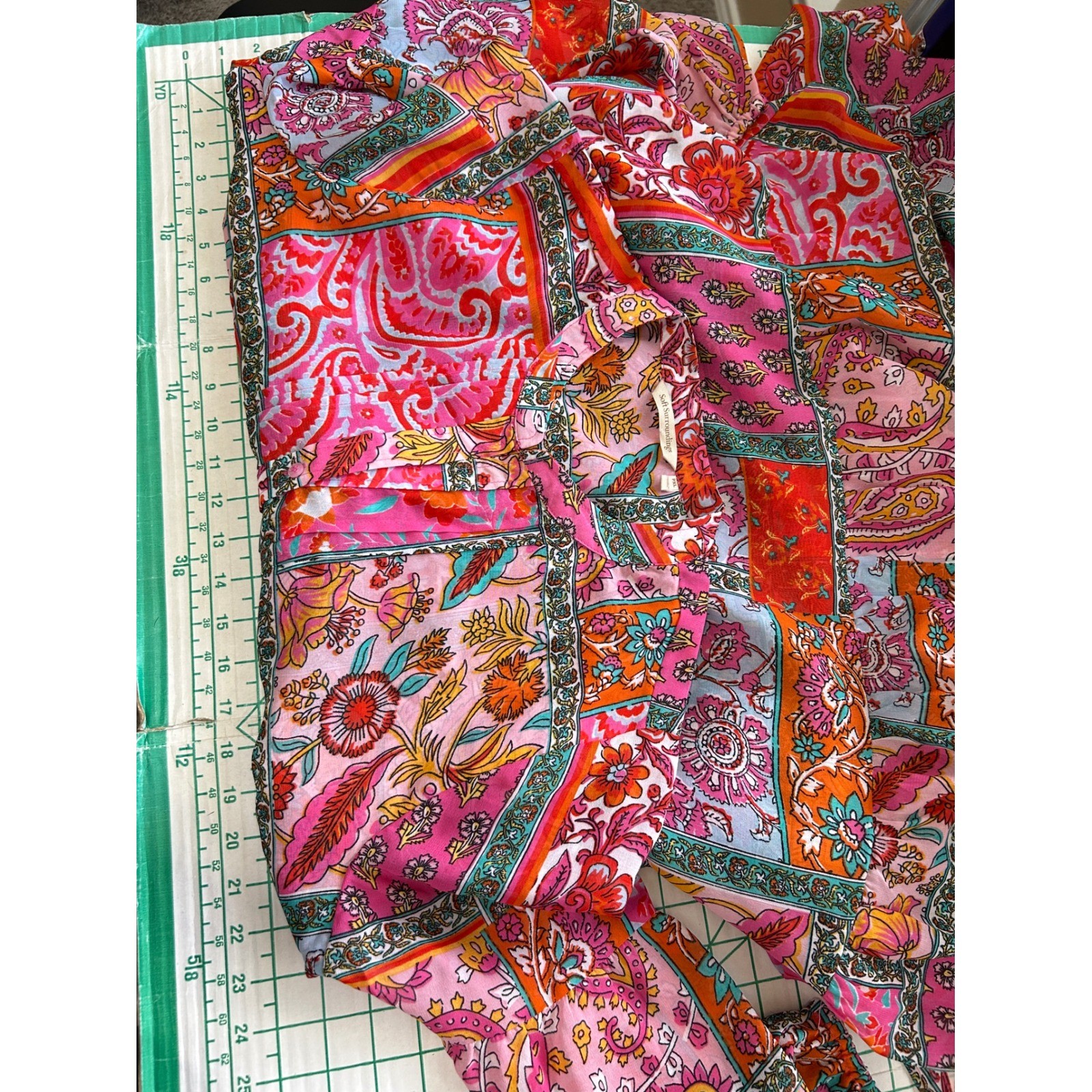 Soft Surroundings Pink Paisley Patchwork Tiered Midi Dress Petite Size XL Puffy