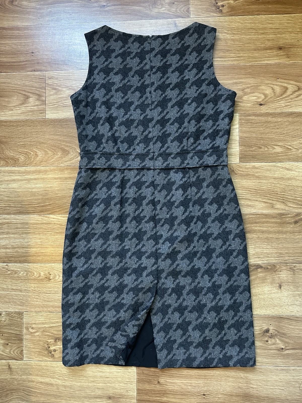 Gigue Wool Angora Houndstooth Sleeveless Sheath Dress Gray Black Women s 42 US10