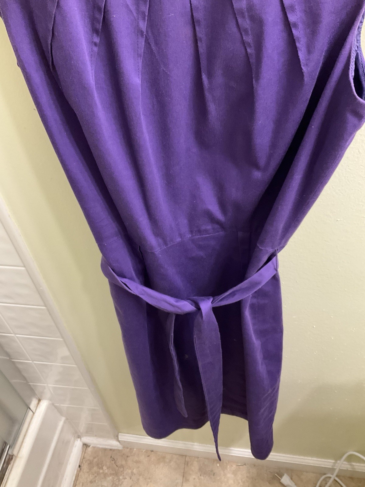 Calvin Klein sleeveless pencil dress purple pleated belt knee length size P