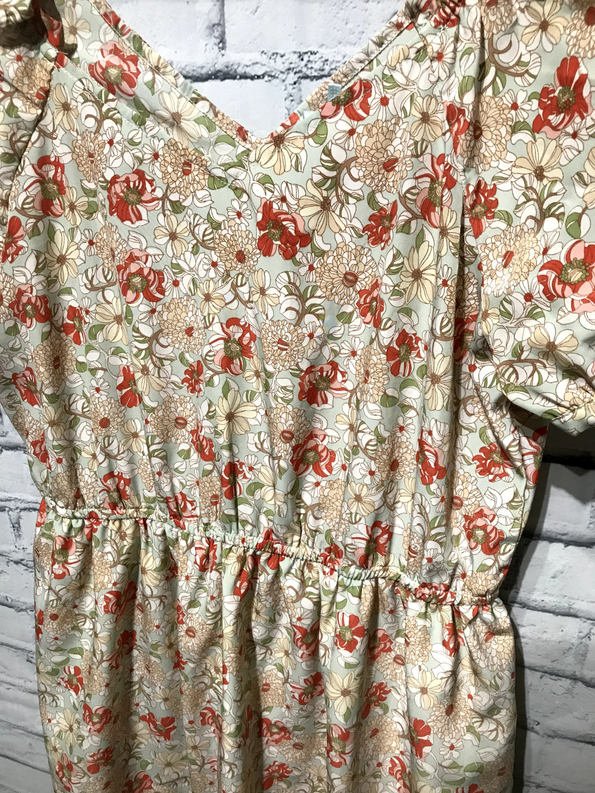 Downest, Women M, Beige Floral Short Sleeve Non-Stretch Cottagecore Dress