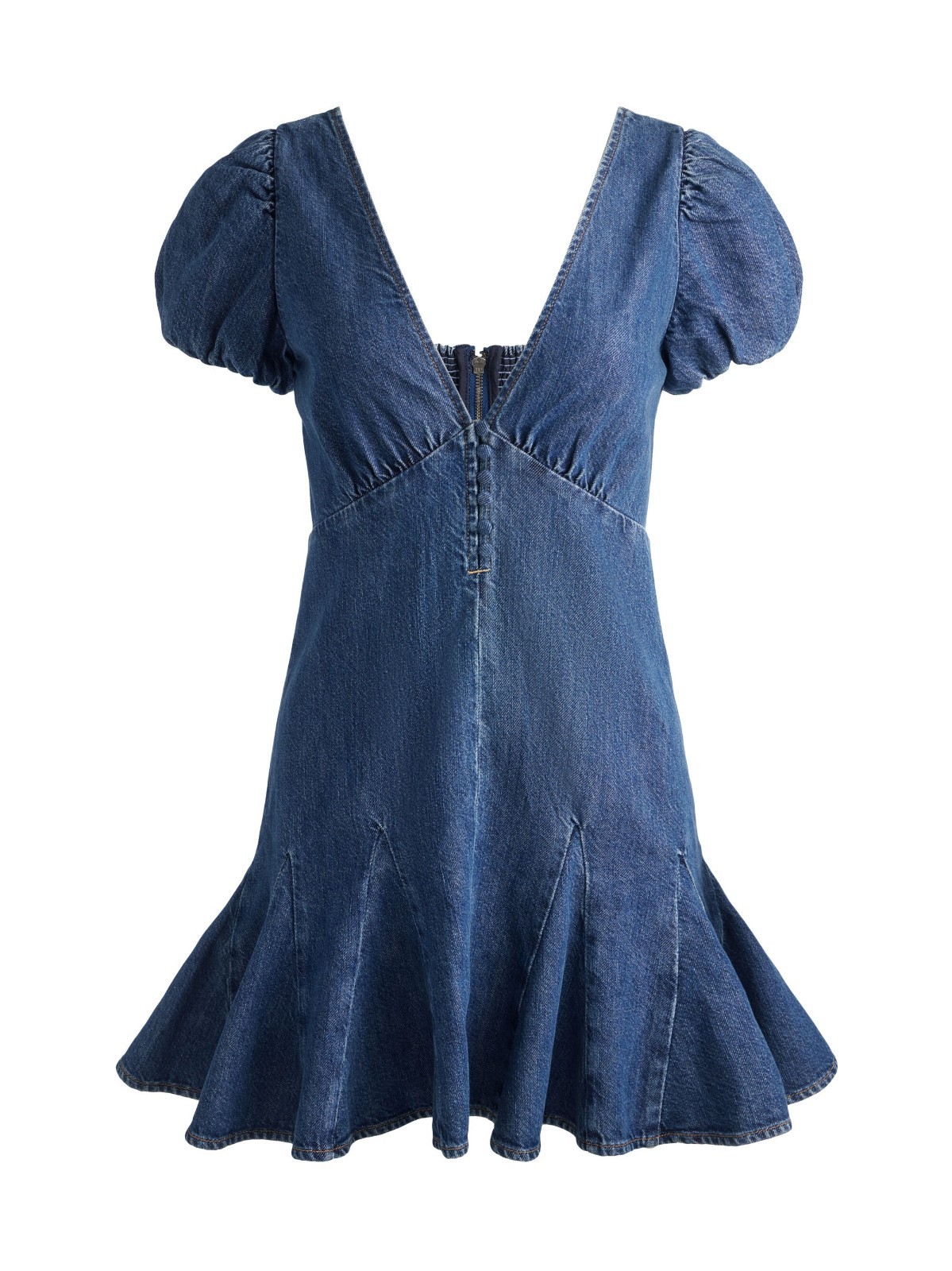 ALICE & OLIVIA (8) FARA CAMBRIA VINTAGE PUFF SLEEVE DENIM MINI DRESS NWTMSRP$495