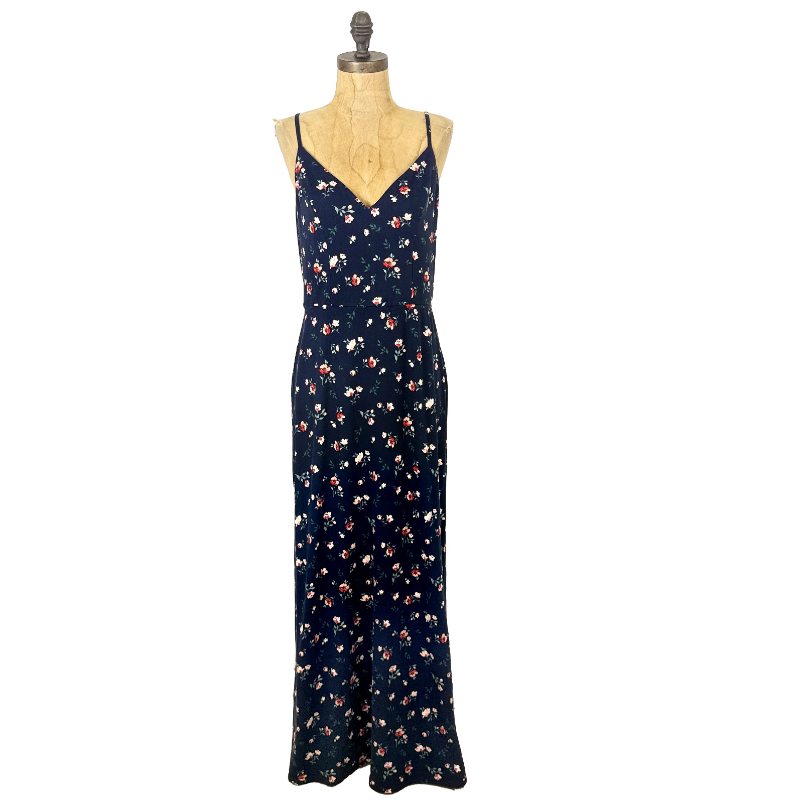 NINE BRITTON Abigail Tank Maxi Dress M Blue Brushed Knit Floral Strappy NWT B19